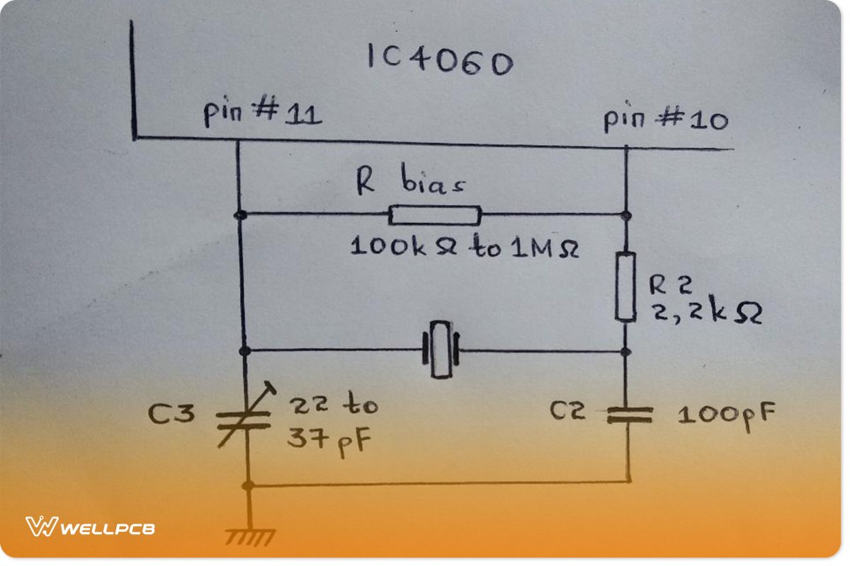 pin10 and pin11 to integrate the IC 4060 with the crystal oscillator