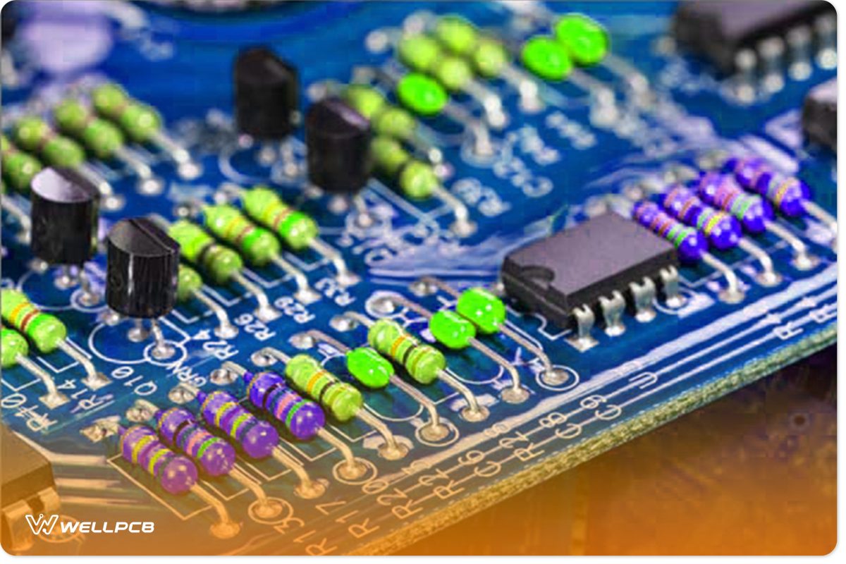 shows a simple blue PCB with basic components soldered to its surface