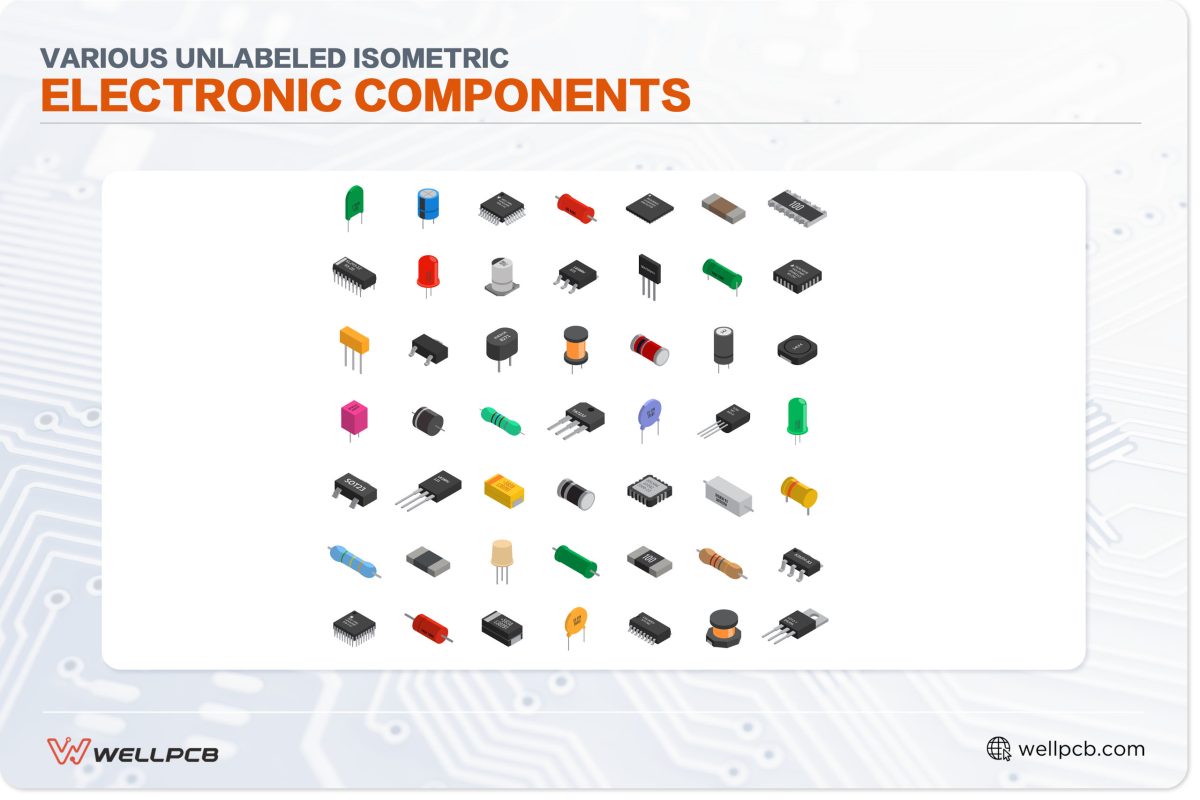 various unlabeled isometric electronic components